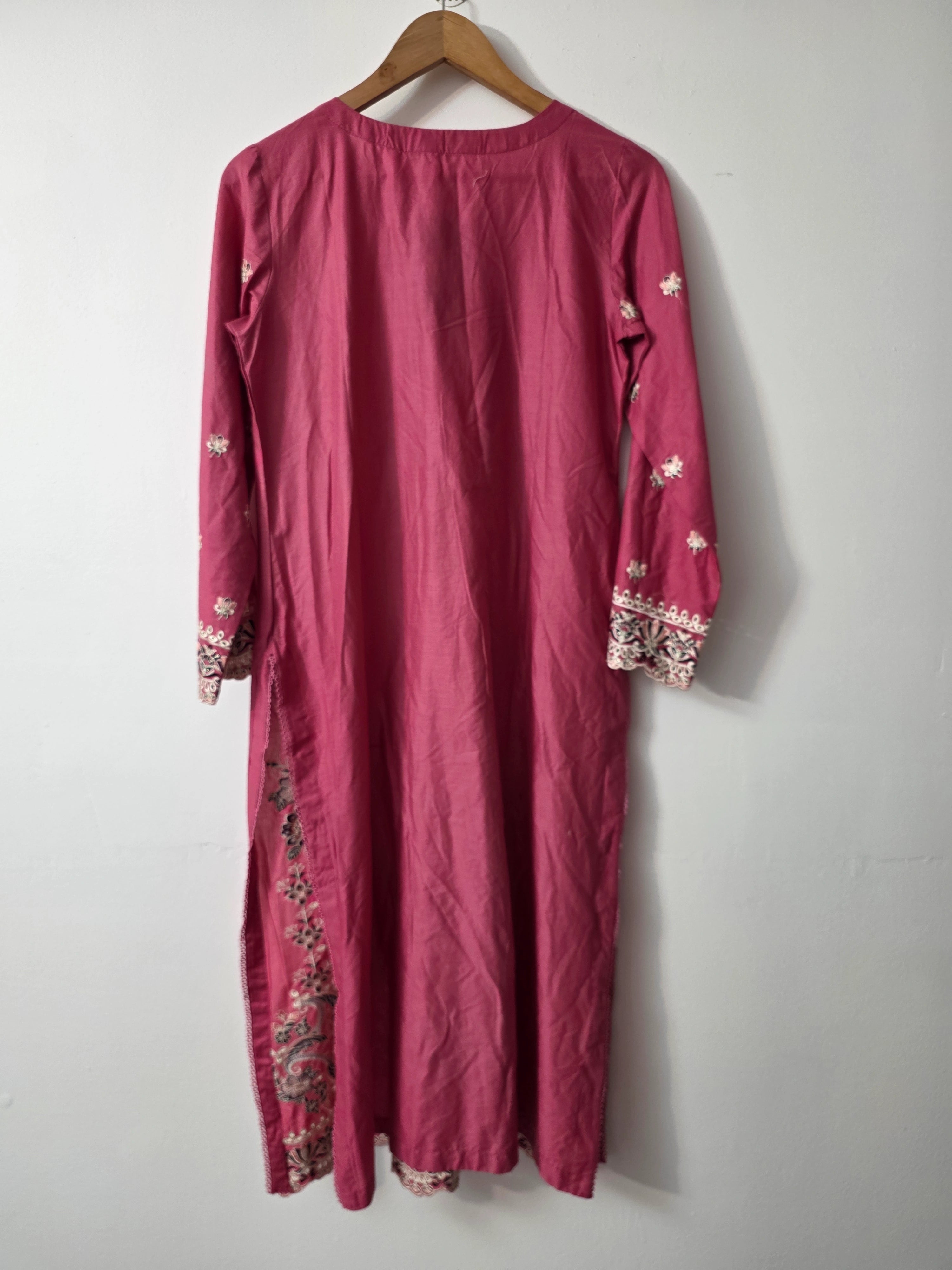 Pink Pakistani 3 piece outfit with embroidered cotton shirt