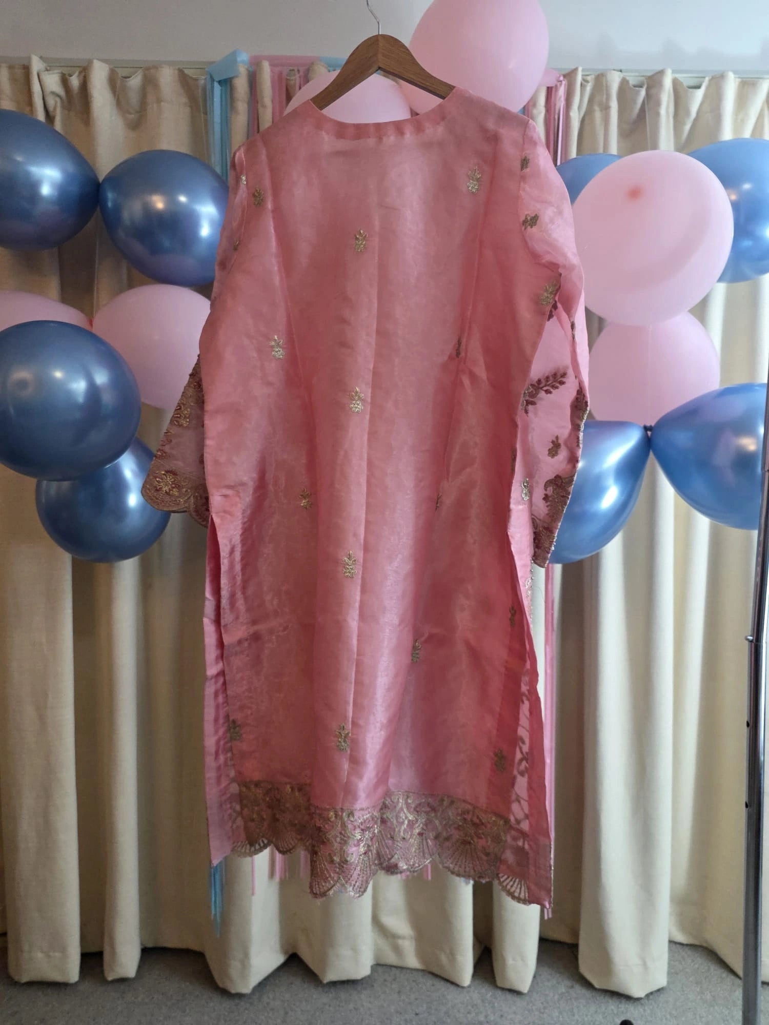 Pink embroidered dress back side