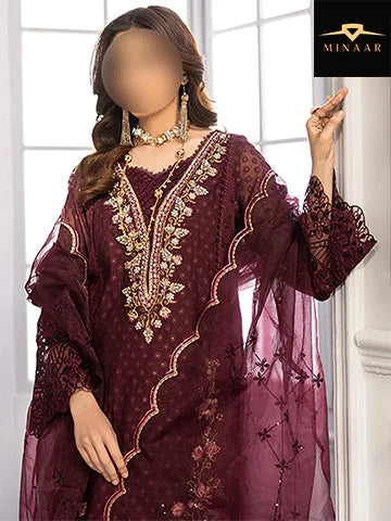 Plum Khaddi Cotton Net Suit