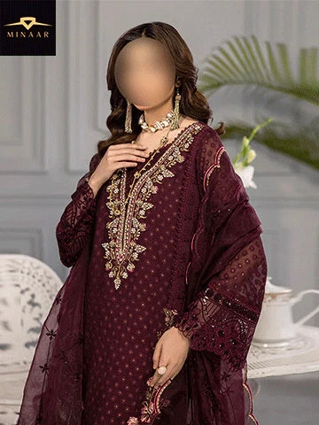 Plum Khaddi Cotton Net Suit