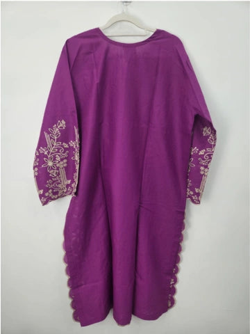 Purple Embroidered Chikankari Cotton Lawn 3-Piece Suit with Lace Neckline & Printed Diamond Dupatta