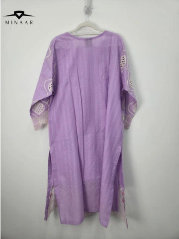 Purple White Embroidered Cotton Lawn 3-Piece Suit with Khaddi Net Dupatta