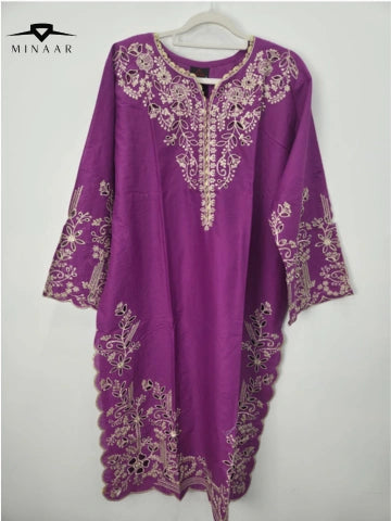 Purple Embroidered Chikankari Cotton Lawn 3-Piece Suit with Lace Neckline & Printed Diamond Dupatta