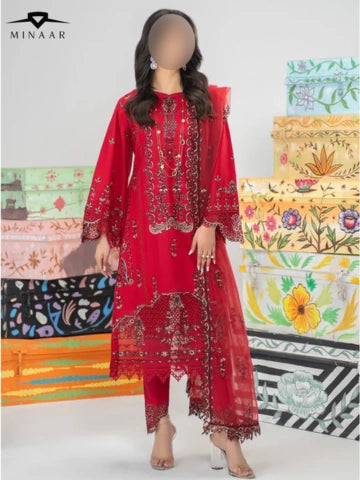 Red Cotton Long Kurta Set with Net Dupatta – 3 Piece Festive Outfit