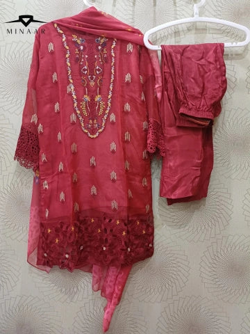 Red Organza Multi Embroidered 3PC Suit