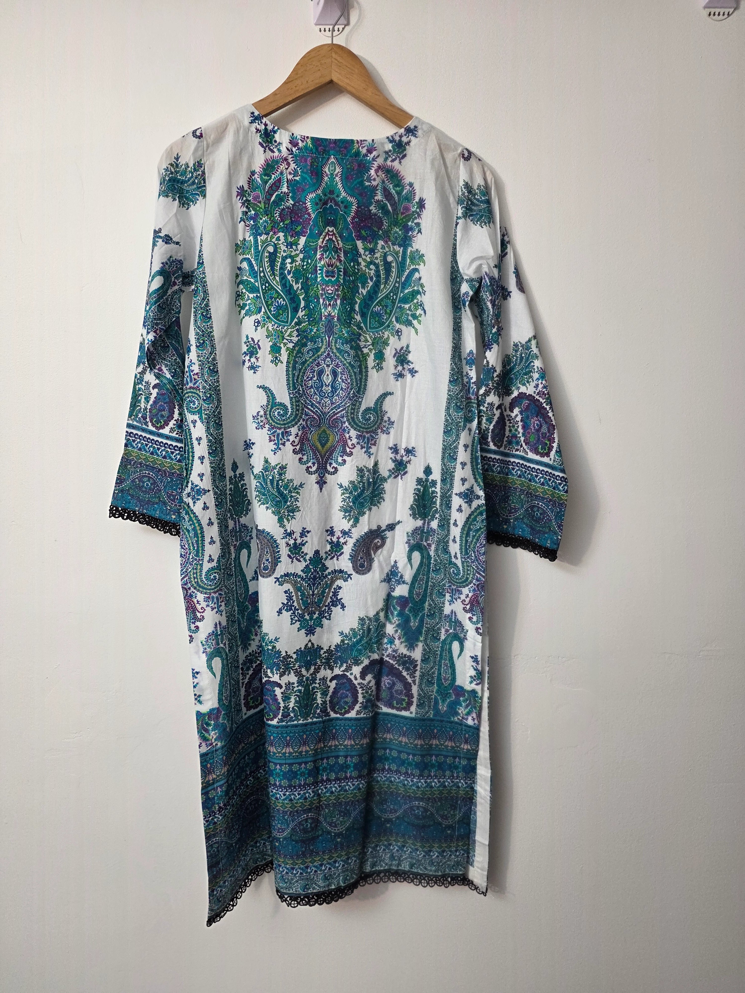 Royal blue Pakistani 3 piece lawn suit with printed dupatta