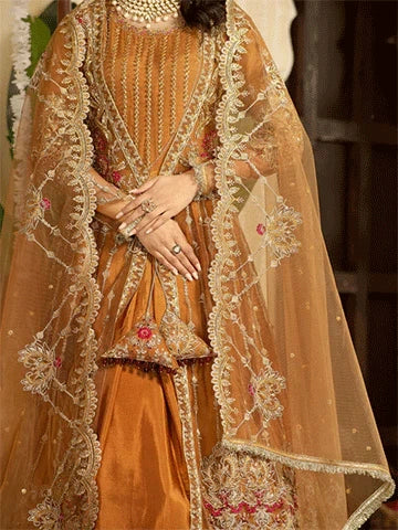 Rust Orange Embroidered Net Maxi Set with Dupatta – 3 Piece Festive Outfit