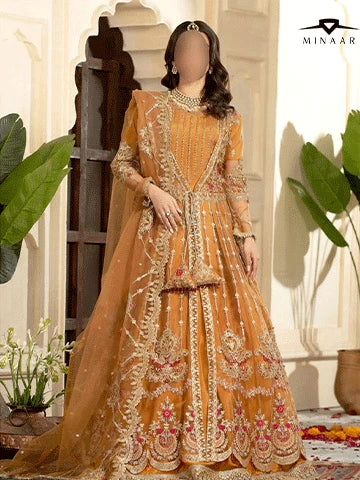 Rust Orange Embroidered Net Maxi