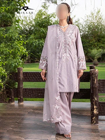 Schiffli Embroidered Cotton Suit – 3D Floral Shirt with Farshi Shalwar & Organza Dupatta