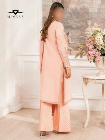 Peach Embroidered Rawsilk Kurta Set | 3 Piece Pakistani Suit for Women