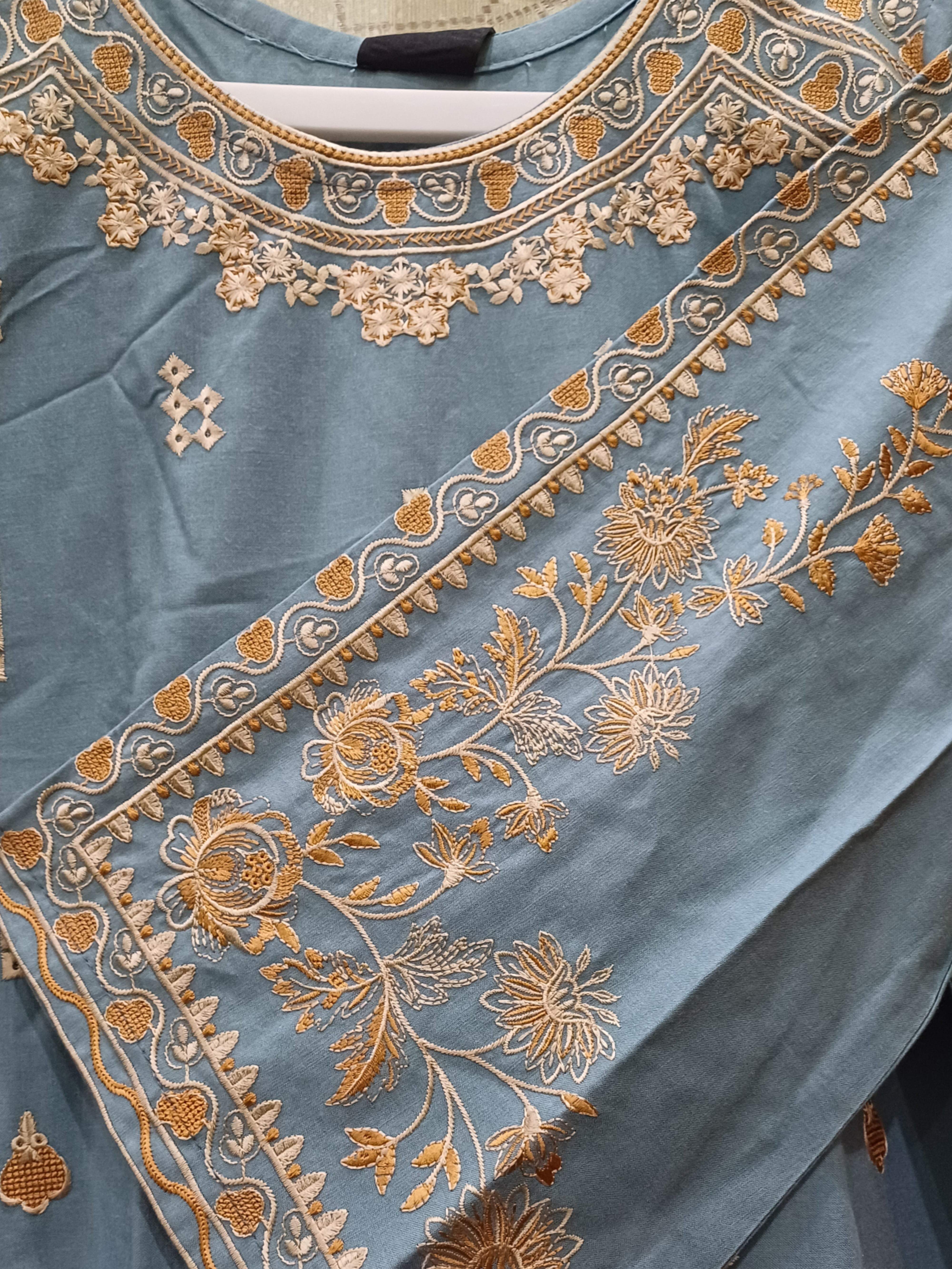 Sky blue embroidered winter cotton