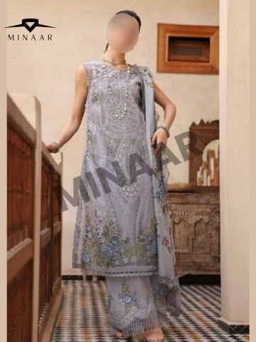 Organza A-Line 3 Piece Outfit with Viscose Trouser & Digital Silk Dupatta