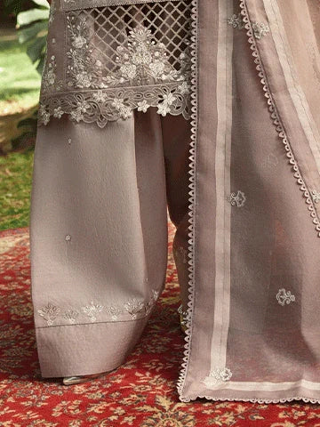 Beige Lawn Kurta Set with Organza Dupatta – 3 Piece Summer Festive Outfit for Women