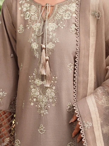 Beige Lawn Kurta Set with Organza Dupatta – 3 Piece Summer Festive Outfit for Women