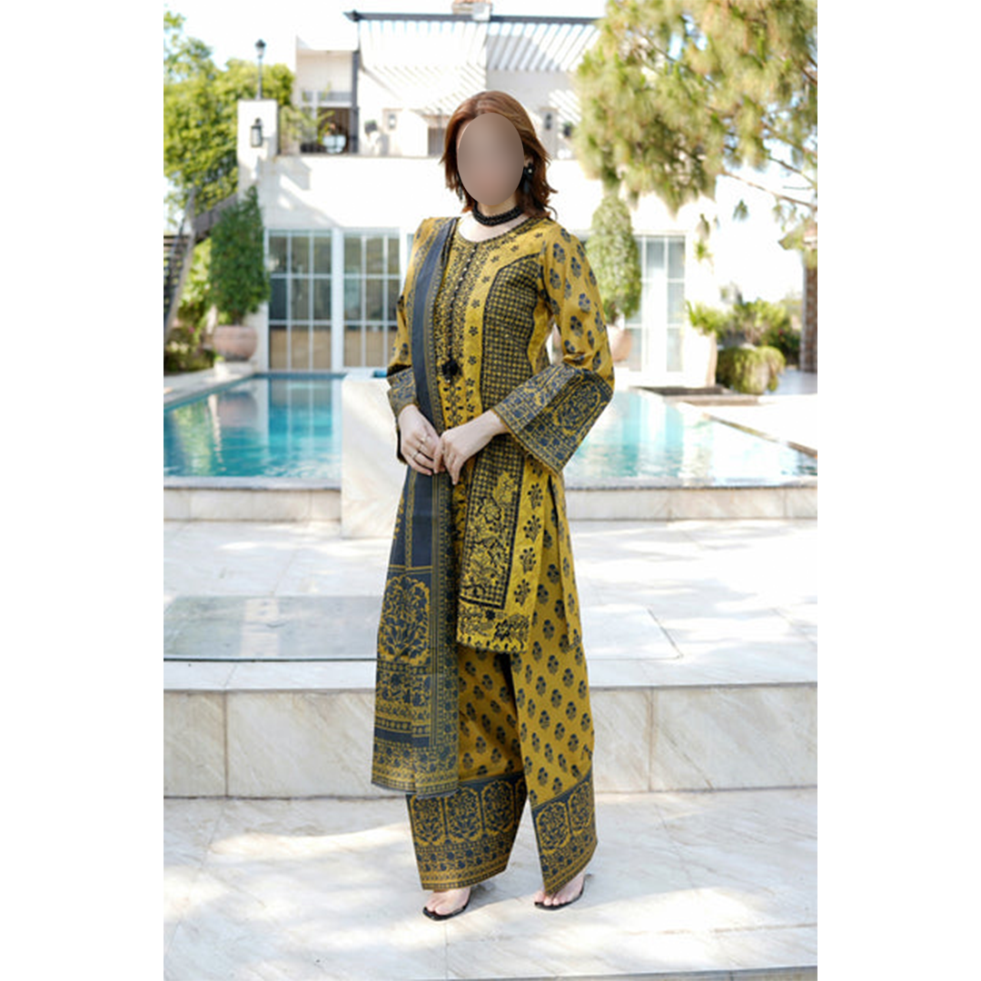 Summer cotton embroidered shirt with lawn dupatta