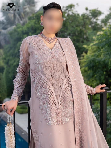 Silver Embroidered Kurta Set | 3-Piece Outfit with Long Organza Kurta, Viscose Trouser & Organza Dupatta