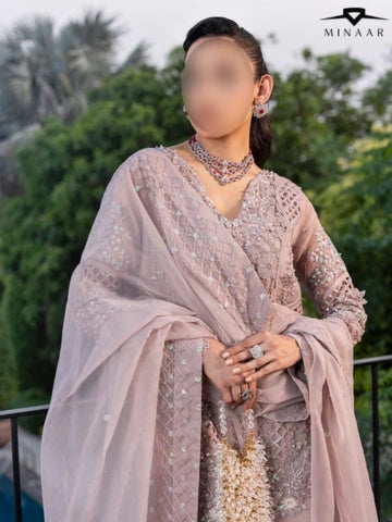 Silver Embroidered Kurta Set | 3-Piece Outfit with Long Organza Kurta, Viscose Trouser & Organza Dupatta