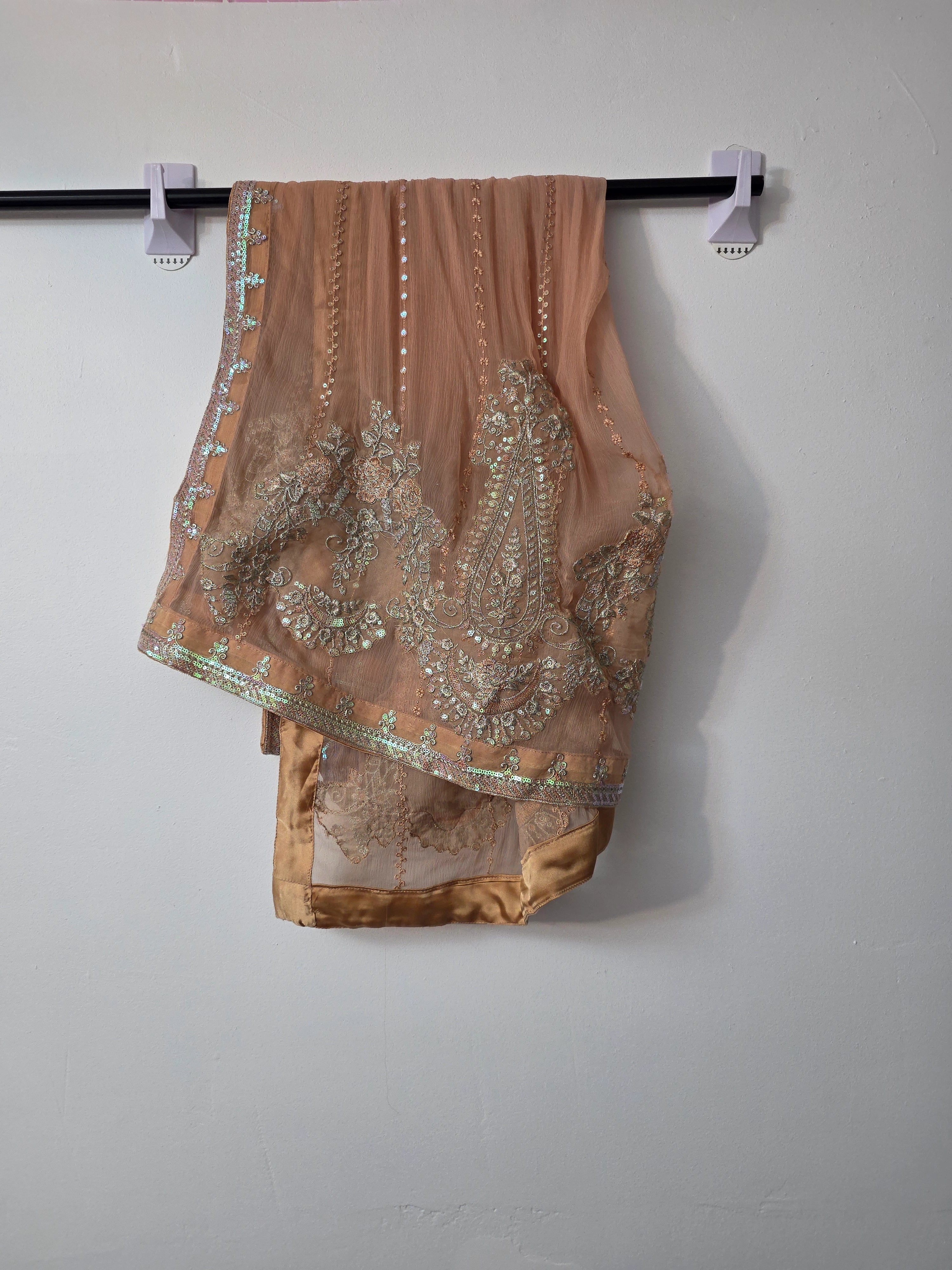 Tea pink embellished Pakistani wedding dress with short shirt and Katan trouser