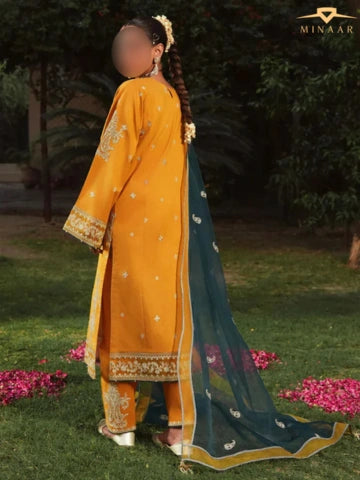 Mustard Lawn Kurta Set with Organza Dupatta – 3 Piece Summer Festive Outfit