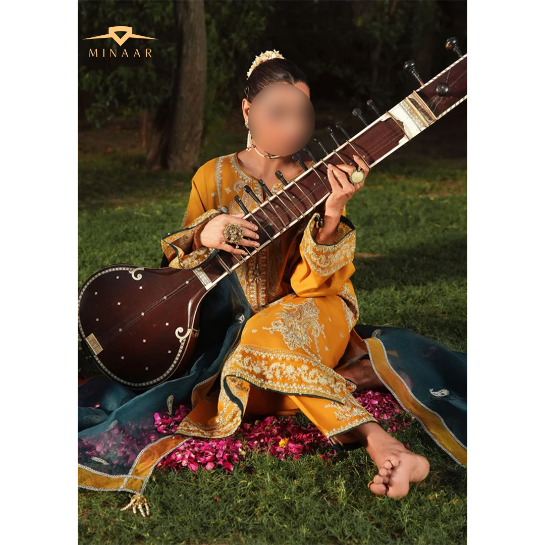 Mustard Lawn Kurta Set with Organza Dupatta – 3 Piece Summer Festive Outfit