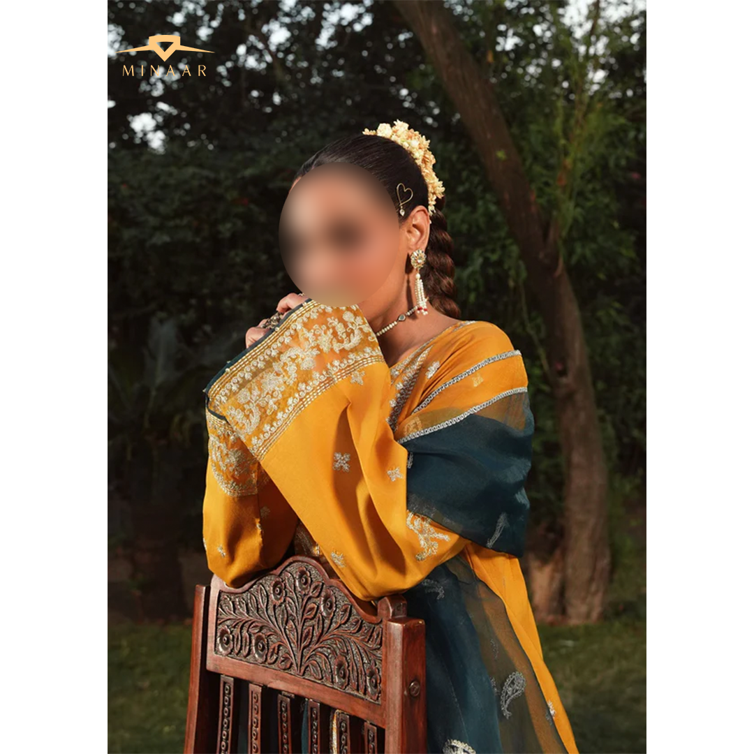 Mustard Lawn Kurta Set with Organza Dupatta – 3 Piece Summer Festive Outfit