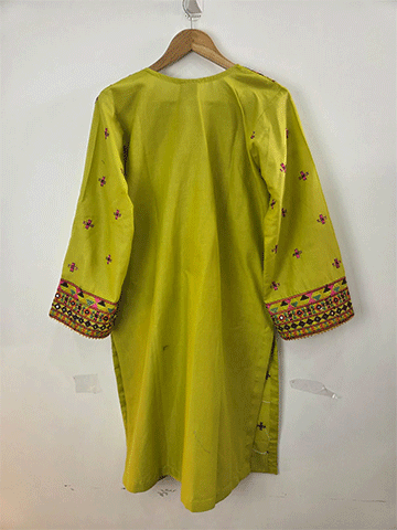 Parrot Green Cotton Lawn 3-Piece Suit with Multi Embroidery, Farshi Shalwar & Diamond Dupatta