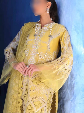 Lime Yellow Chikankari 3 Piece Stitched Outfit with Embroidered Dupatta