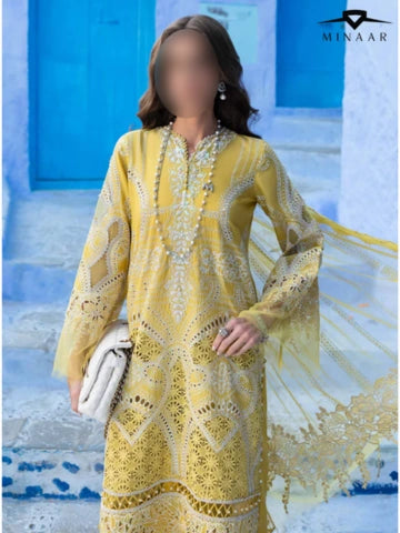 Lime Yellow Chikankari 3 Piece Stitched Outfit with Embroidered Dupatta