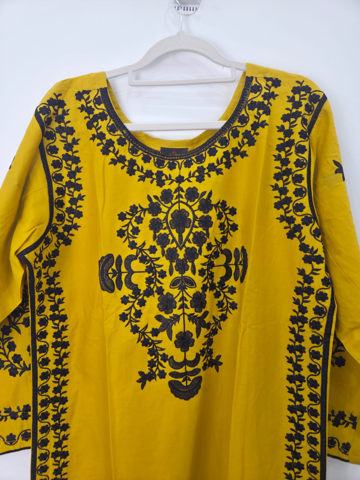 Yellow Black Embroidered Cotton Lawn 3-Piece Suit with Printed Dupatta
