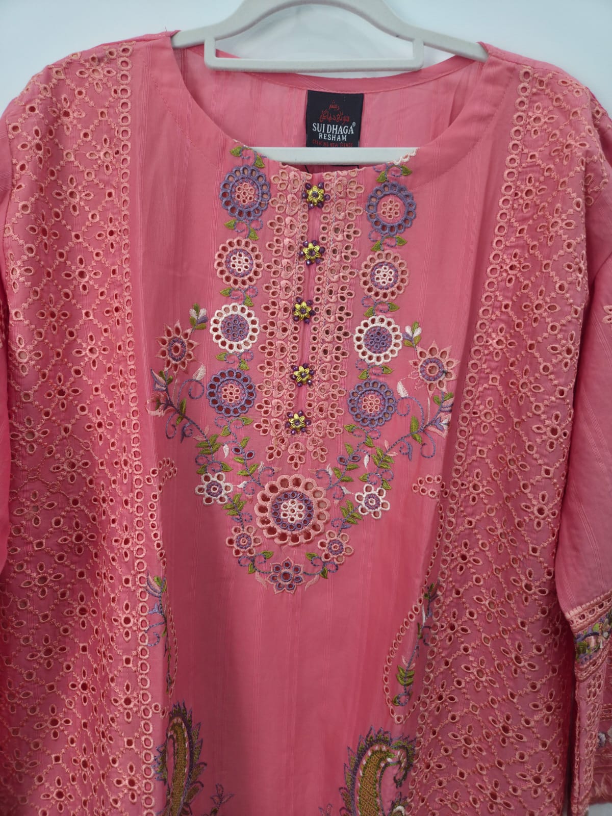 Pink Heavy Embroidered Chikankari Lawn 3-Piece Suit with Printed Dupatta