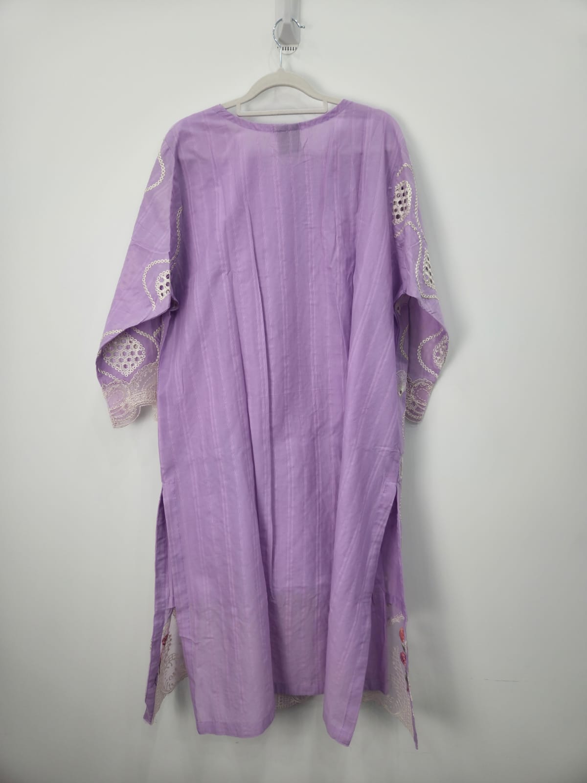 Purple White Embroidered Cotton Lawn 3-Piece Suit with Khaddi Net Dupatta