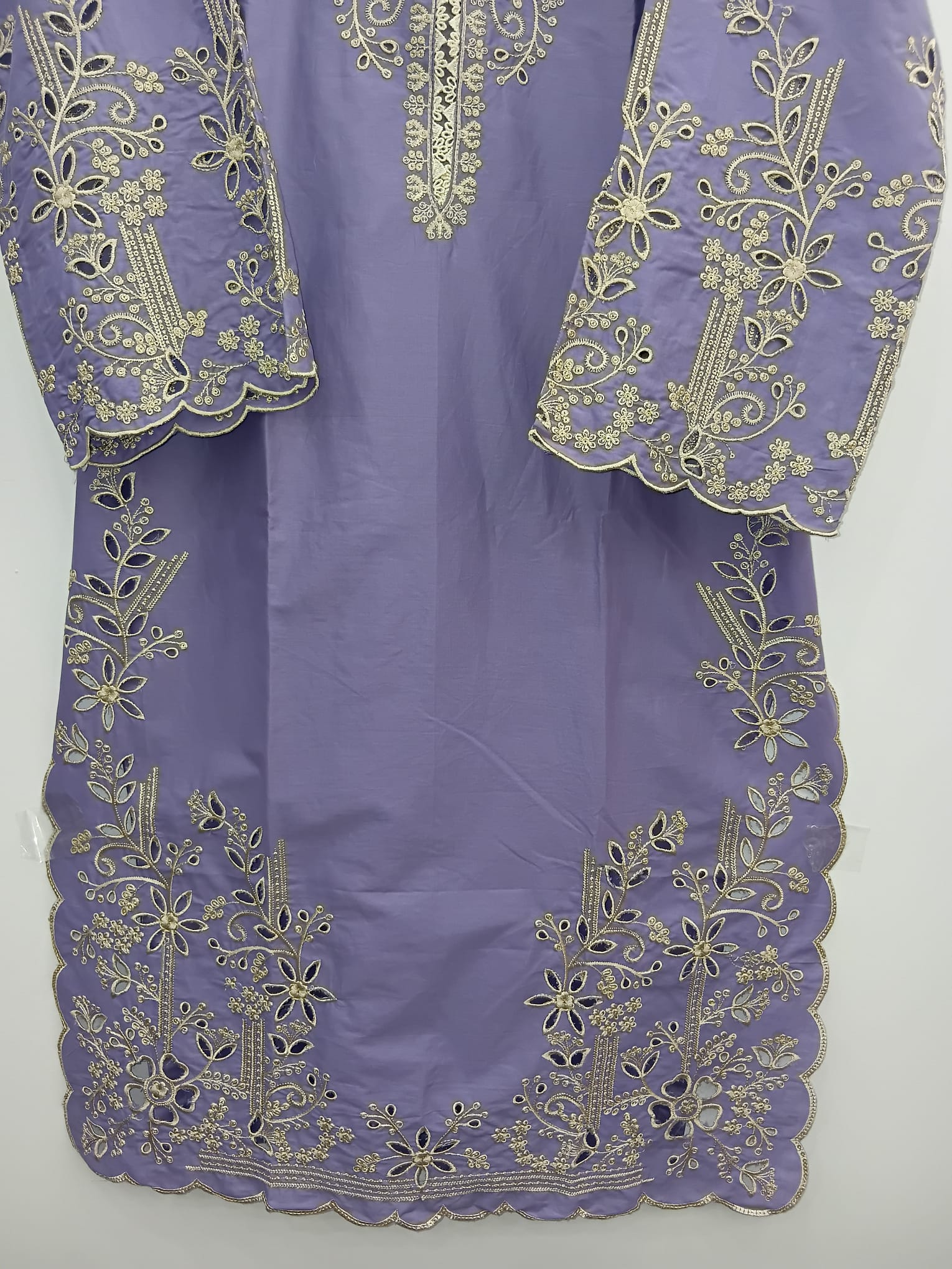 Lavender Chikankari & Sitari Embroidered Cotton Lawn 3-Piece Suit with Printed Dupatta