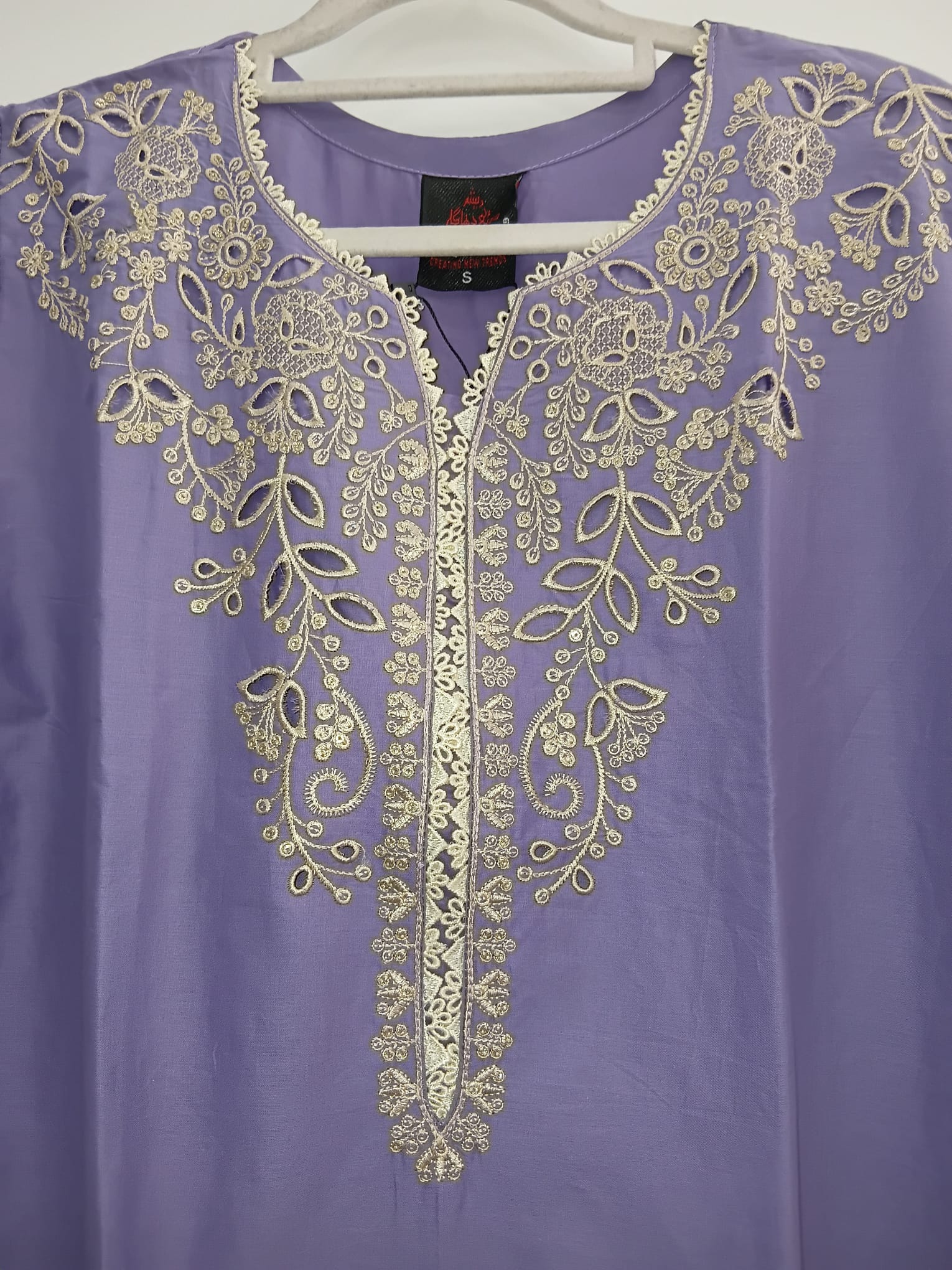 Lavender Chikankari & Sitari Embroidered Cotton Lawn 3-Piece Suit with Printed Dupatta