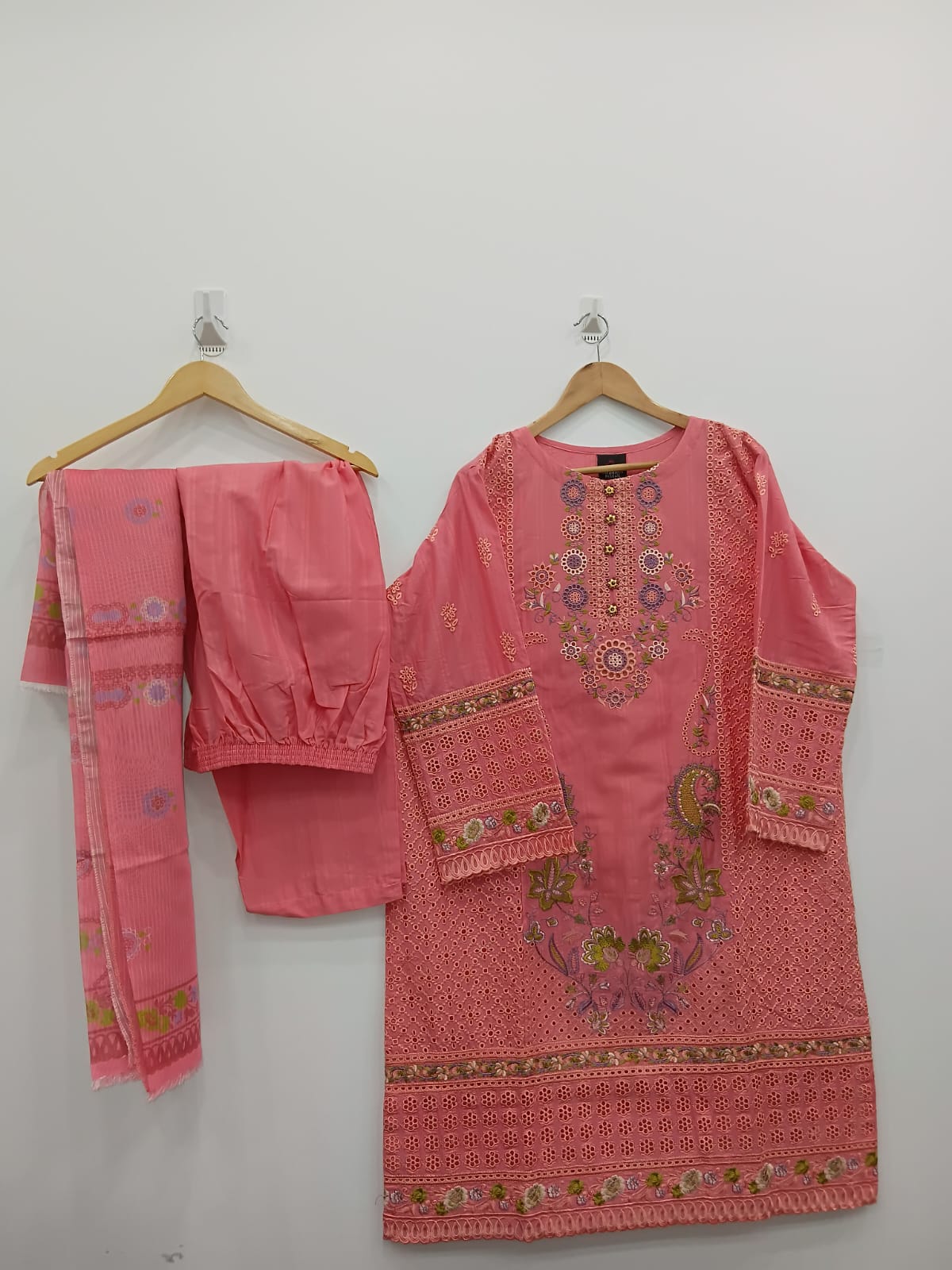 Pink Heavy Embroidered Chikankari Lawn 3-Piece Suit with Printed Dupatta