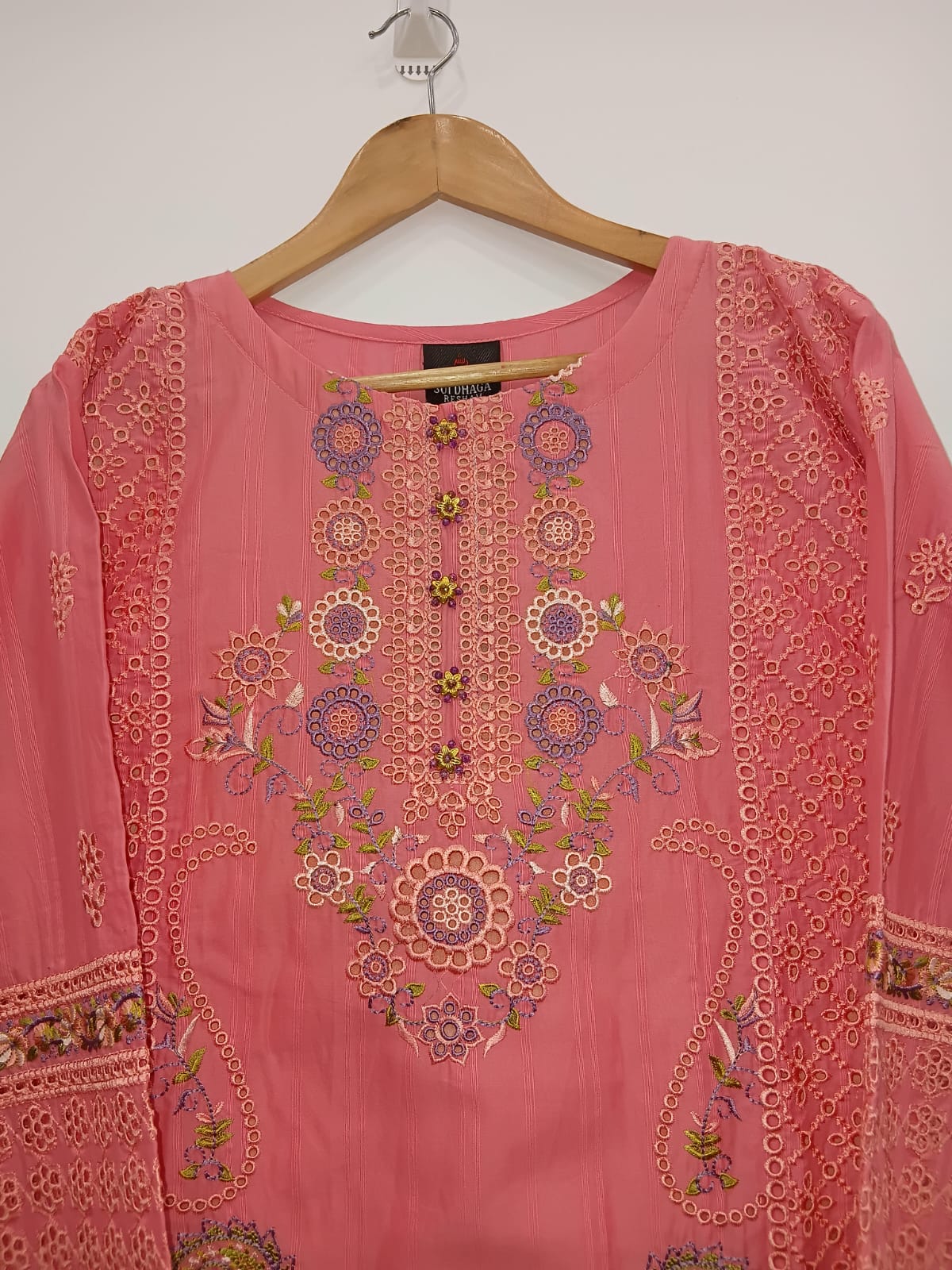 Pink Heavy Embroidered Chikankari Lawn 3-Piece Suit with Printed Dupatta