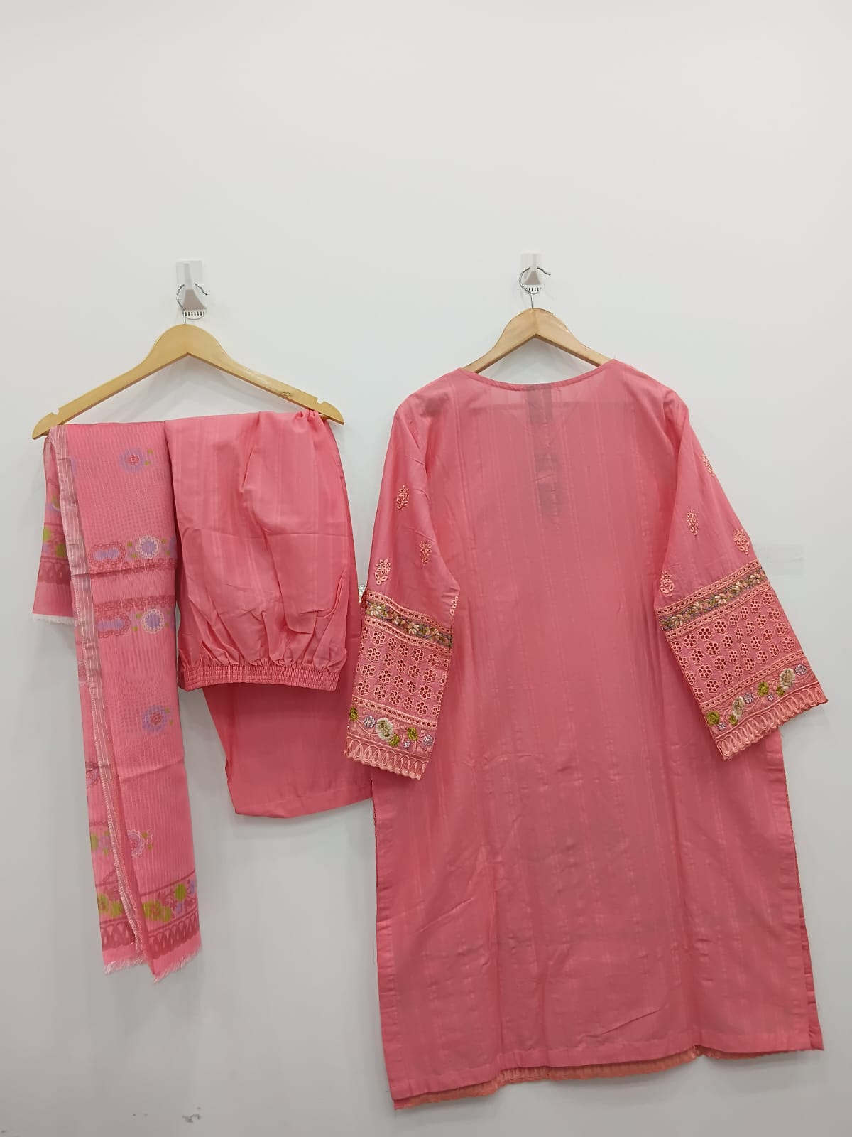 Pink Heavy Embroidered Chikankari Lawn 3-Piece Suit with Printed Dupatta