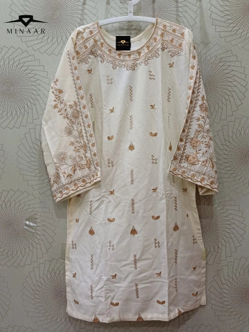 Off-White Embroidered Winter Cotton 3PC Suit with Matching Shawl