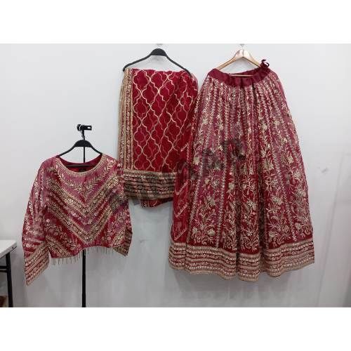Maroon Embroidered Organza Lehenga Choli with Dupatta