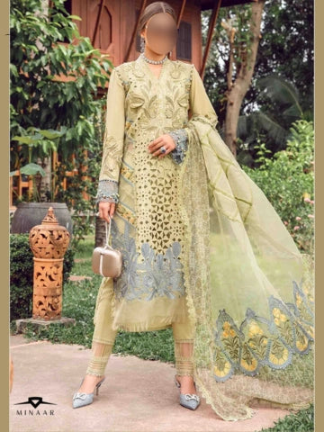 Women’s stitched embroidered lawn suit with organza sleeve design