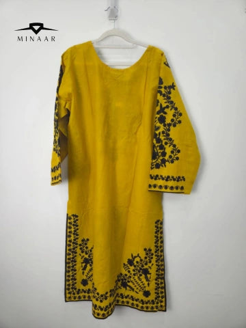 Yellow Black Embroidered Cotton Lawn 3-Piece Suit with Printed Dupatta