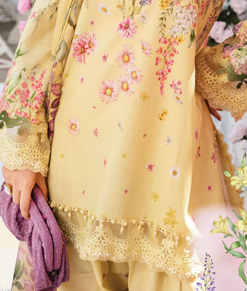 Floral Embroidered Lawn Suit with Chiffon Dupatta – Yellow