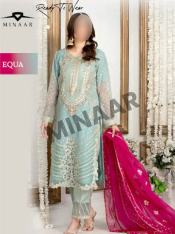 Aqua Embroidered 3 Piece Suit – Elegant Formal & Festive Wear for Women