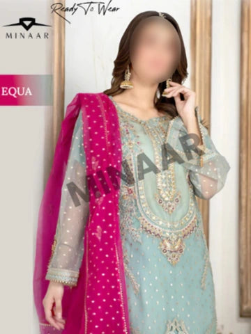 Aqua Embroidered 3 Piece Suit – Elegant Formal & Festive Wear for Women