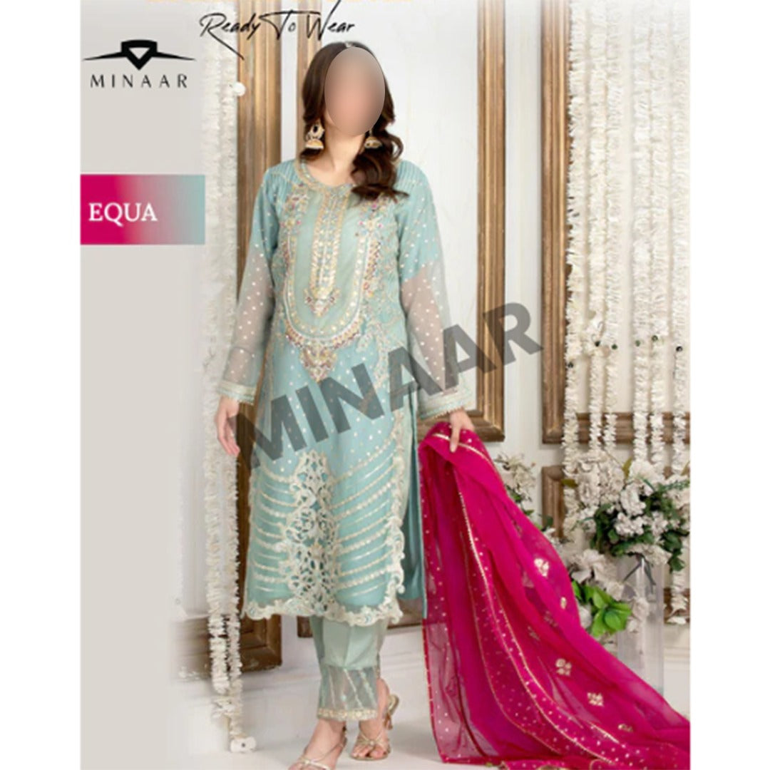 Aqua Embroidered 3 Piece Suit – Elegant Formal & Festive Wear for Women