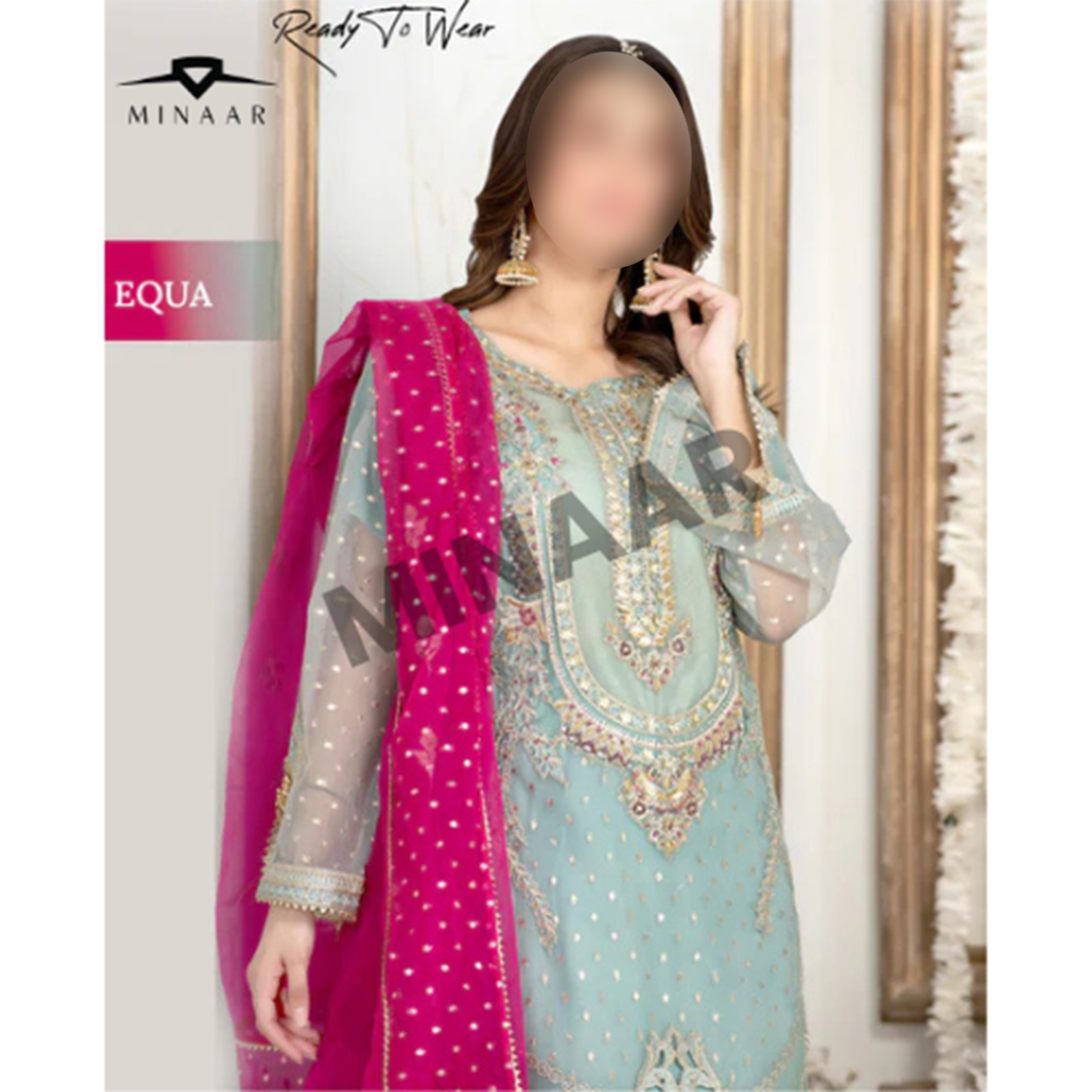 Aqua Embroidered 3 Piece Suit – Elegant Formal & Festive Wear for Women