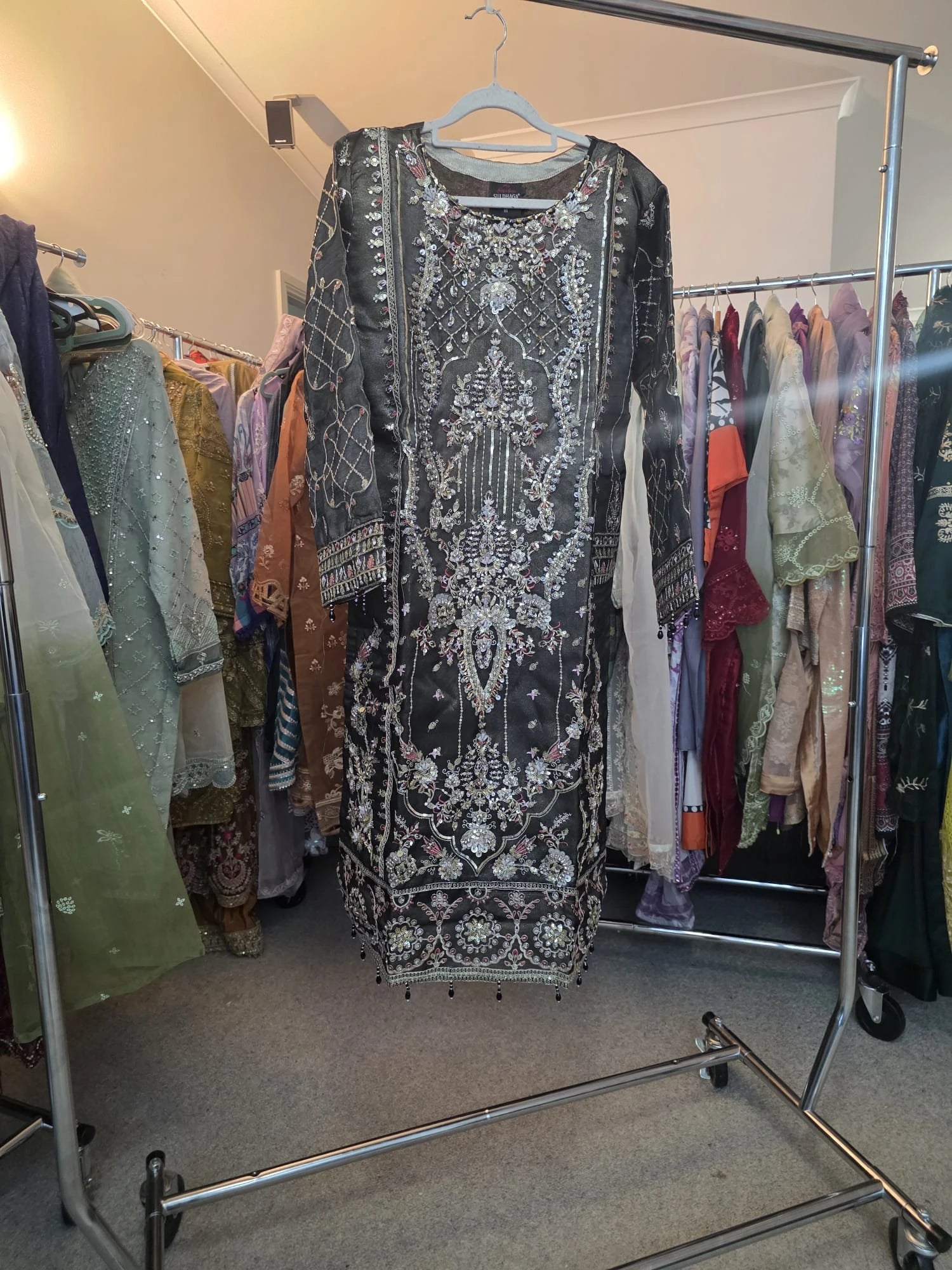 Black Embroidered 3-Piece Suit – Beads & Pearls