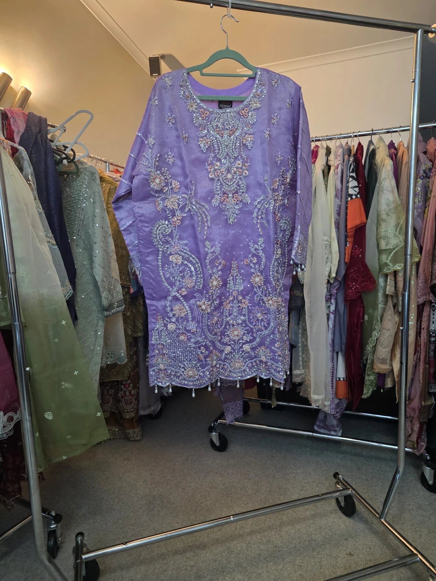 Purple Masoori Embroidered 3-Piece Set – Shirt, Gharara & Dupatta