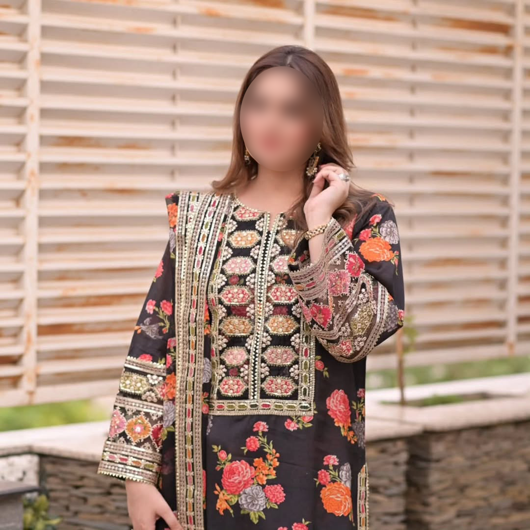 black printed floral silk dress