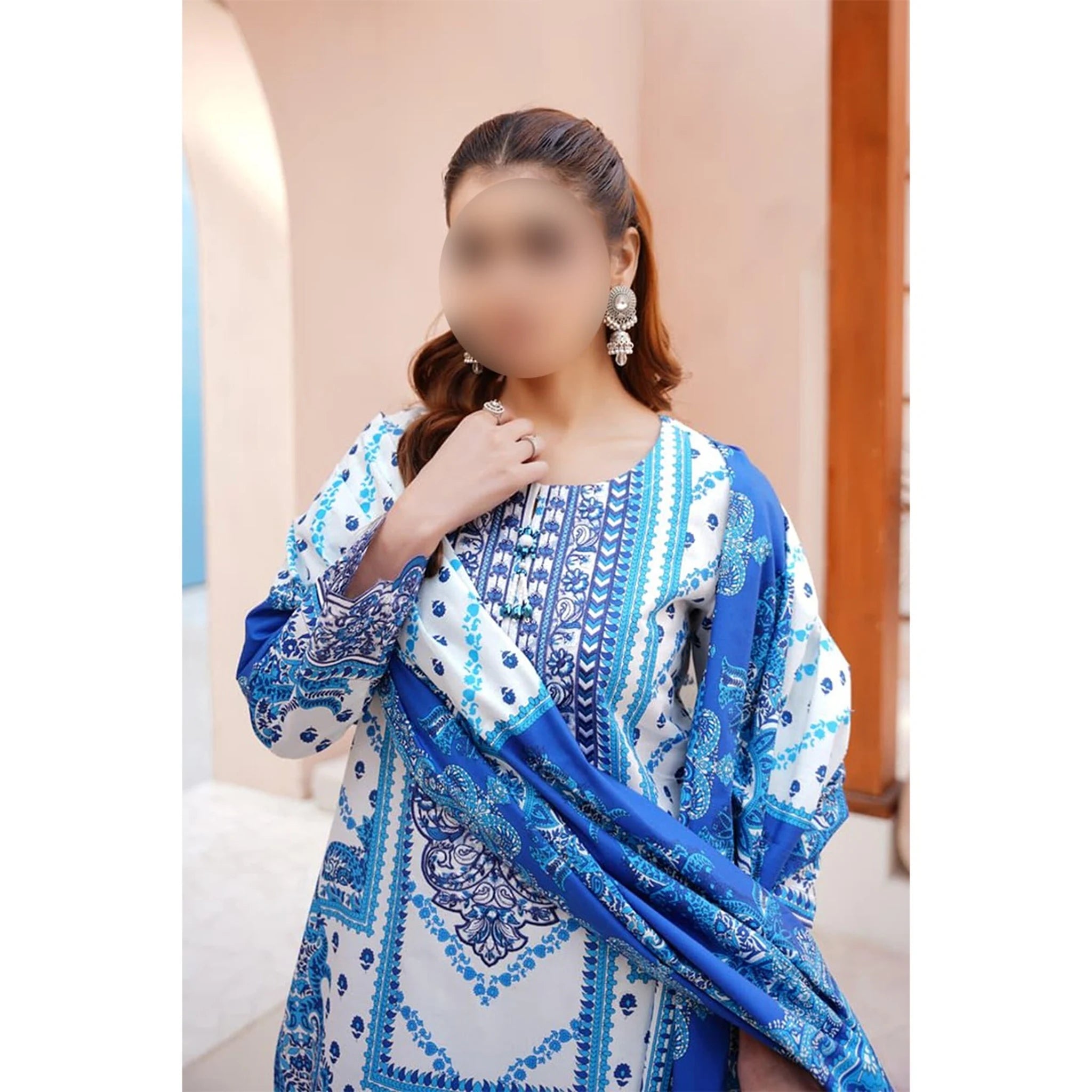 Blue Printed Lawn 3-Piece Suit