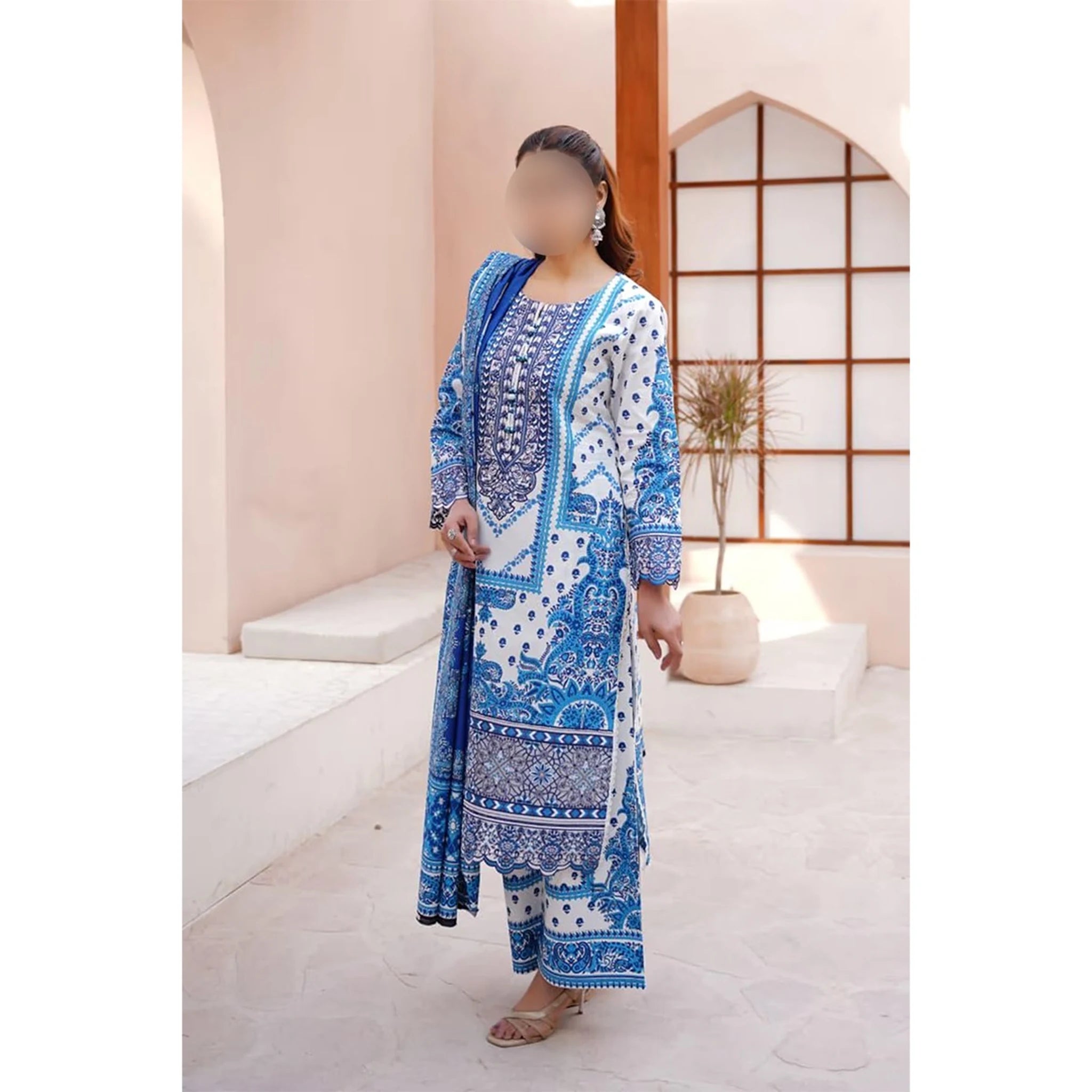 Blue Printed Lawn 3-Piece Suit